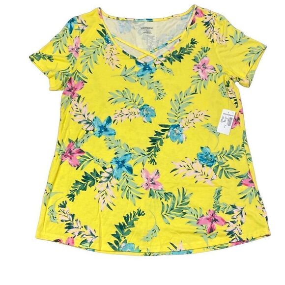 NEW Westport Yellow Floral Short Sleeve Top Size Large - Picture 2 of 5